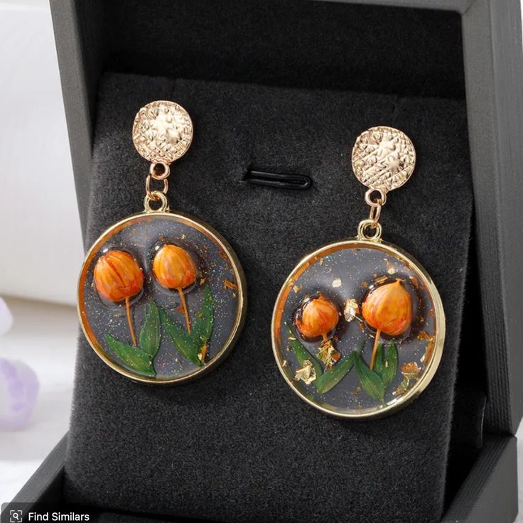 Flower Resin Earrings I Ship Fast And Well Packaged. 2 Available Bin30 Harry Potter Earrings, Grey Pearl Earrings, Blue Opal Earrings, Peach Earrings, Black Diamond Earrings, Jewelry Flower, Flower Resin, Resin Earrings, Earring Patterns