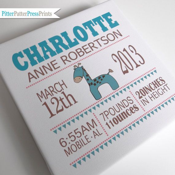 a birth announcement with a giraffe on the front and blue trimmings