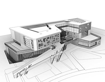 an architectural drawing of a building with multiple levels