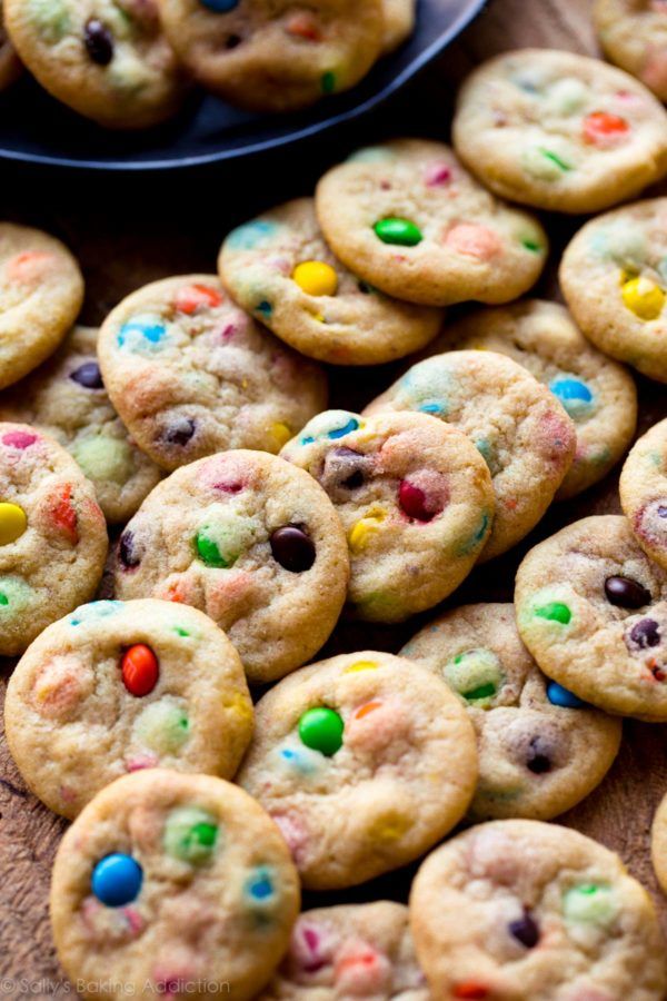 there are many cookies with m and m on the top one is chocolate chip cookie