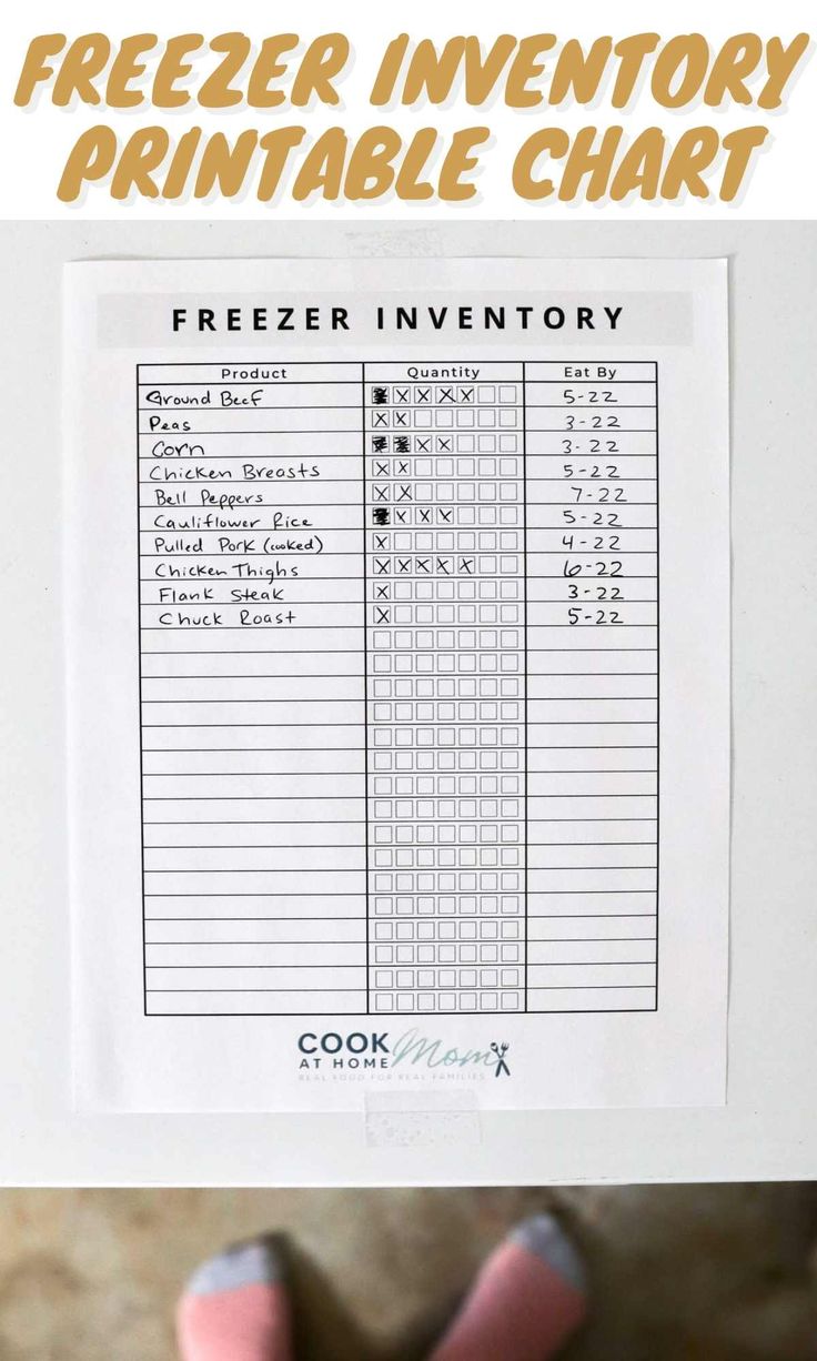 the freezer inventory printable chart is shown in front of someone's hand