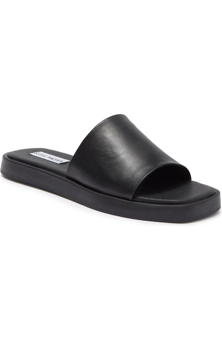 Steve Madden Holmes Slide Sandal (Women) | Nordstromrack Formal Slide Sandals With Leather Footbed, Chic Formal Slides With Leather Footbed, Formal Slides With Leather Footbed, Formal Leather Footbed Slides, Formal Leather Slides, Chic Formal Leather Slides, Classic Sandals With Leather Lining And Synthetic Material, Leather Slide Mules With Padded Heel, Modern Mules With Leather Footbed And Square Toe