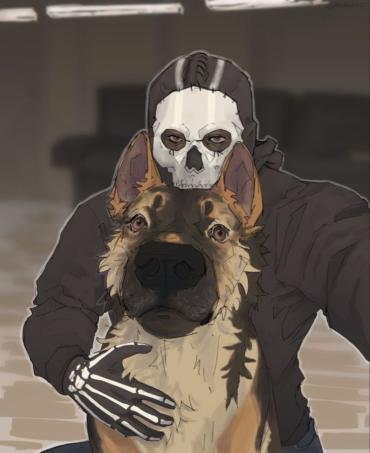 a dog wearing a skeleton mask and holding a human hand in front of its face