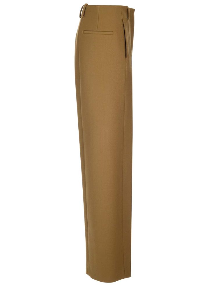 Main body: 95% Wool, 5% Elastane Elegant Beige Wide Leg Pants With Pressed Crease, Elegant Beige Silk Pants, Classic Silk Wide Leg Pants, Elegant Beige Pants, Formal Beige Wide Leg Pants With Pressed Crease, Beige Fitted Wide Leg Pants For Formal Occasions, Fitted Beige Wide Leg Pants For Formal Occasions, Formal Beige Fitted Wide Leg Pants, Formal Fitted Beige Wide Leg Pants