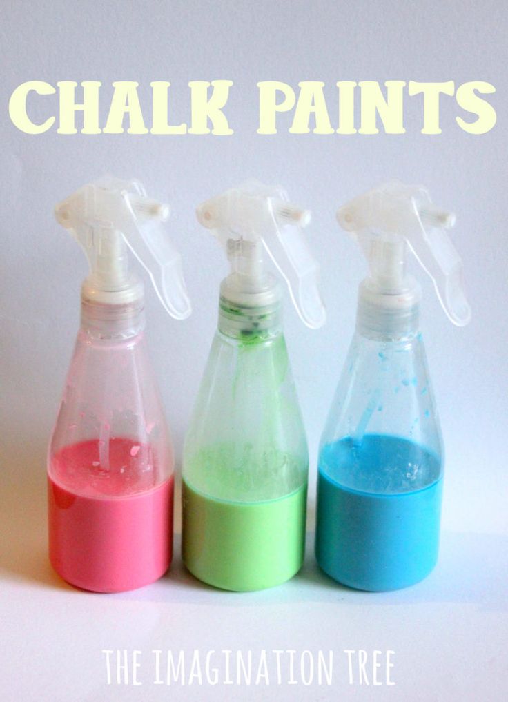 three spray bottles filled with colored chalk and the words chalk paints