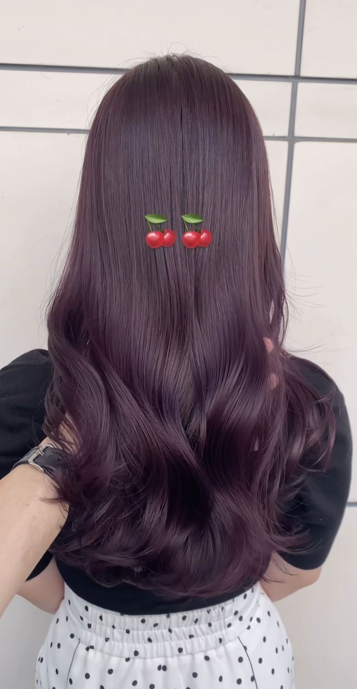 Long Plum Hair, Chocolate Purple Hair Color, Berry Plum Hair Color, Color Hair Ideas 2024, Berry Hair Color Plum, Brown Plum Hair, Hair Colours For Indian Skin Tone, Color Hair Streaks, Hair On Pale Skin