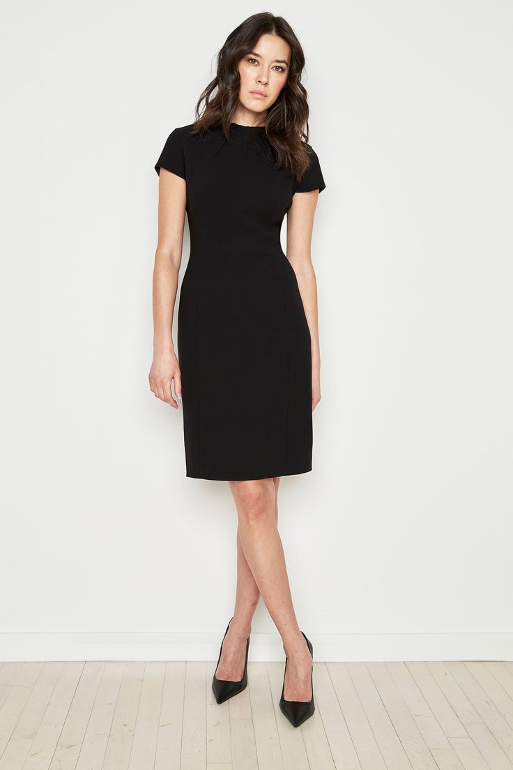 DescriptionOur take on the season's must have body con dress. Our fluid crepe delivers this body skimming silhouette with its sculptured dart neckline. Fabric70% Triacetate, 30% PolyesterCareDry Clean OnlyStyle #: EU88761U Laser Cut Dress, Fitted Bodycon Dress, Lacey Dress, Black Short Sleeve Dress, Tahari Dress, Lace Dress Vintage, Sophisticated Dress, Body Con Dress, Suede Dress