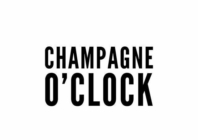 the words champagne o'clock written in black on a white background