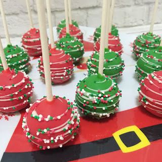 christmas cake pops with green and red frosting