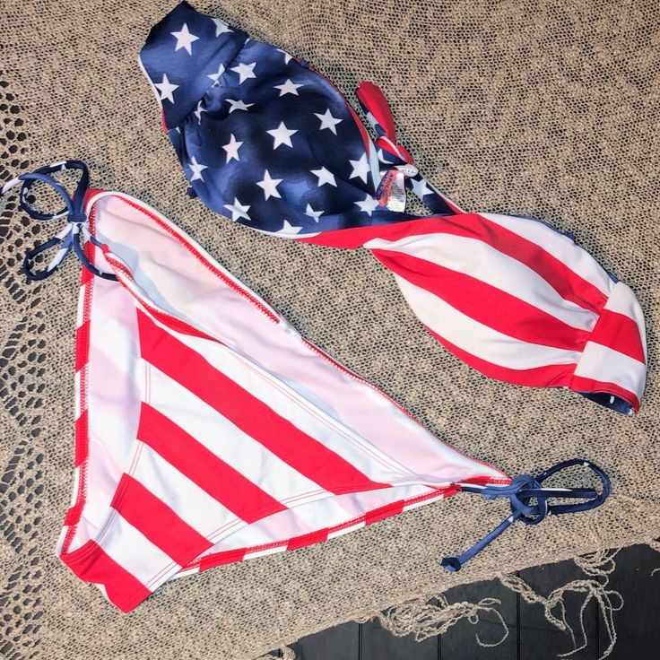 Make Me An Offer White Swimwear For 4th Of July Vacation, Fitted Triangle Top Swimwear For 4th Of July, 4th Of July Triangle Top Swimwear For Pool, 4th Of July Triangle Top Swimwear, 4th Of July Poolside Triangle Top Swimwear, Summer Flag Print Swimwear For Poolside, Summer Swimwear With Flag Print For Pool, White Swimwear For 4th Of July Beach Outing, White Swimwear For 4th Of July