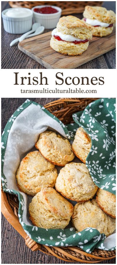 Irish Scones with jam and cream and more in a basket. Irish Dinner Recipes, Irish Scones Recipe, Irish Scones, Irish Dinner, Irish Recipes Authentic, Irish Cooking, Irish Dishes, Scones Recipe Easy, Irish Cuisine