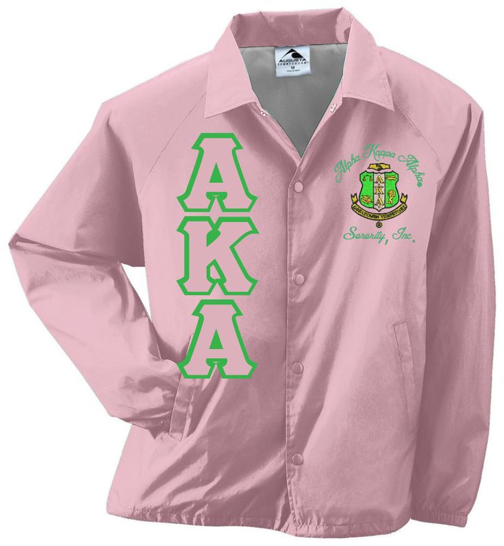 Alpha Kappa Alpha Sorority, Incorporated crossing jacket. This jacket is fully embroidered in-house and has Greek letters down the right side and the AKA Crest fully embroidered on the upper left chest. *Current pink jackets have drawstrings and are slightly heavier than our standard jacket. Same light polyester lining. (Please note that the right pocket may be partially sewn shut due to embroidery of the Greek letters). Aka Outfits Alpha Kappa Alpha, Alpha Kappa Alpha Jackets, Alpha Kappa Alpha Gifts, Aka Apparel, Aka Sorority Gifts, Crossing Lines, Greek Paraphernalia, Skee Wee, My Legacy