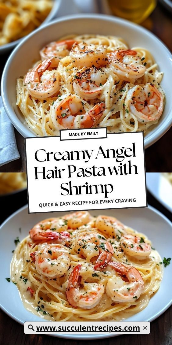 creamy angel hair pasta with shrimp and parmesan cheese is an easy dinner recipe