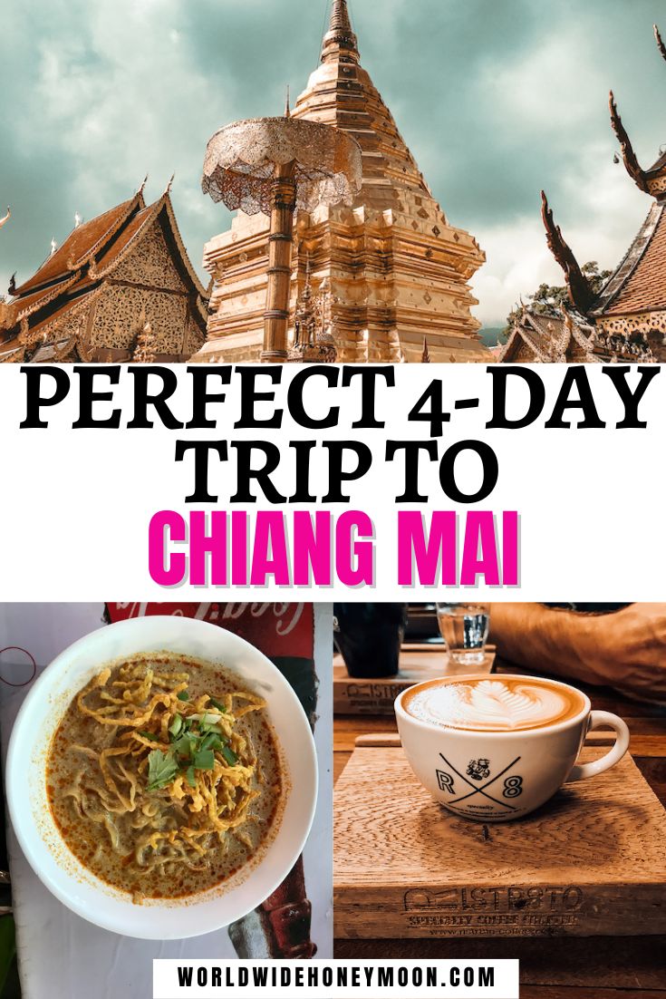 the words perfect 4 - day trip to chang mai are in front of an image of