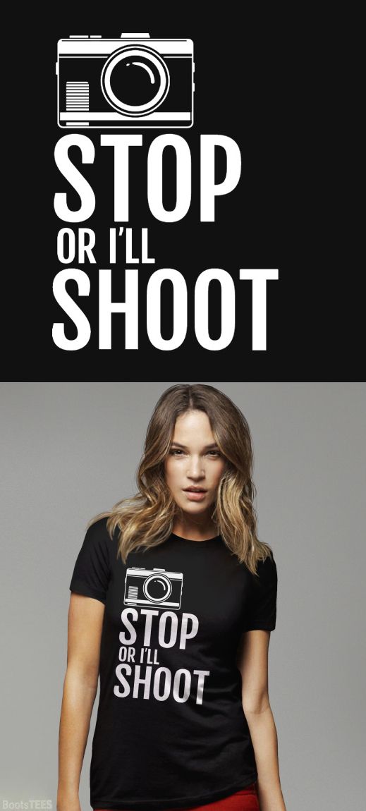 a woman wearing a t - shirt that says stop or i'll shoot on it