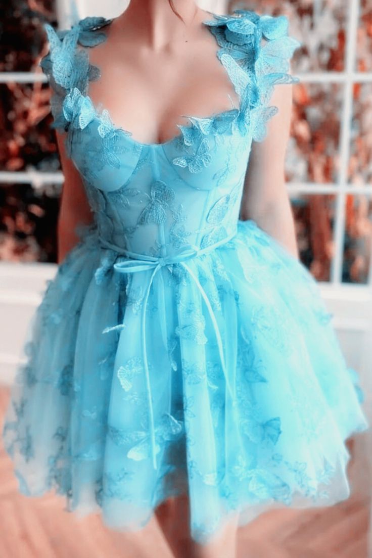 Blue Butterfly Homecoming Dress Butterfly Hoco Dress, Butterfly Homecoming Dress, Unique Hoco Dresses, Blue Hoco Dress, Hoco Dresses Blue, Unique Homecoming Dresses, Hoco Dress, Elegant Attire, Butterfly Dress