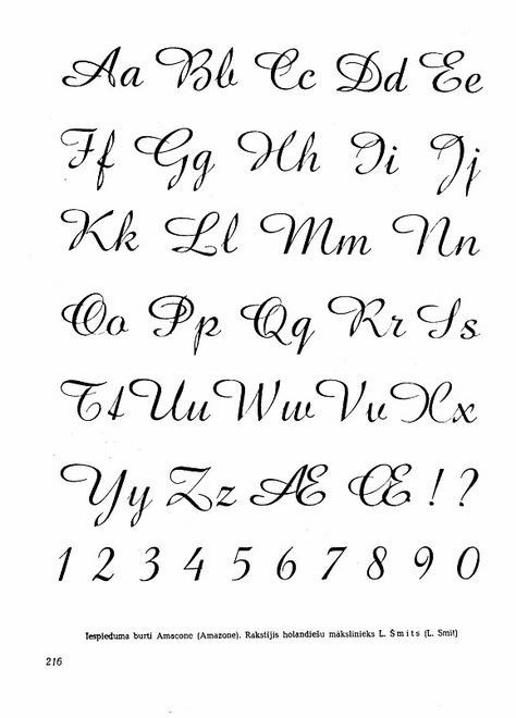 the upper and lower case of an old english handwriting font with cursive numbers