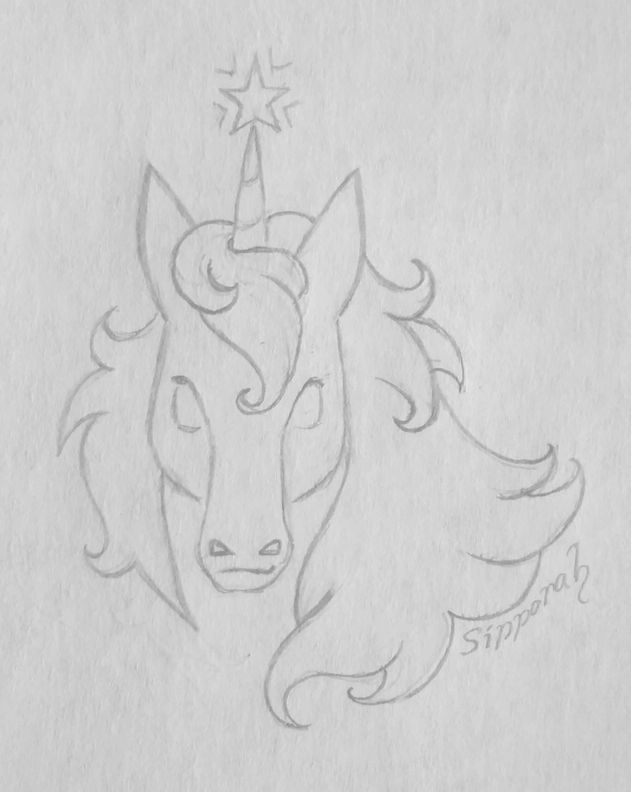 a drawing of a unicorn's head with a star on its forehead in the middle