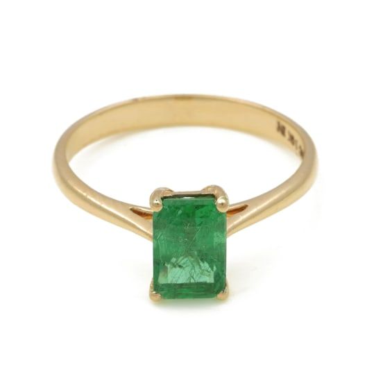 1.29 Ctw Emerald Ring in 14K YG Metal-1.90 Grams 14k Gold Emerald Cut Ring With Prong Setting, Luxury Solitaire Emerald Ring In Yellow Gold, 14k Gold Emerald Ring Princess Cut, Luxury Yellow Gold Emerald Solitaire Ring, 14k Gold Emerald Ring With Princess And Brilliant Cut, Timeless Yellow Gold Emerald Ring, Timeless Gold Diamond Ring With Emerald, Elegant Yellow Gold Ring With Emerald Cut, Elegant Yellow Gold Rings With Emerald Cut