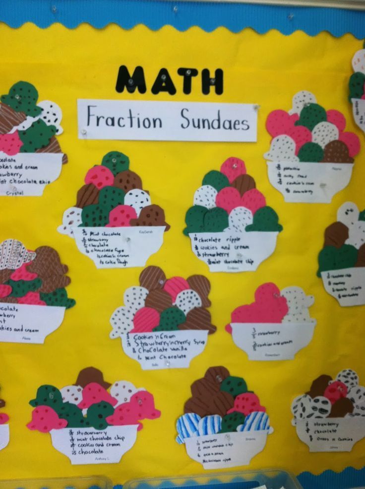 a bulletin board that has different types of ice creams on it and the words math written