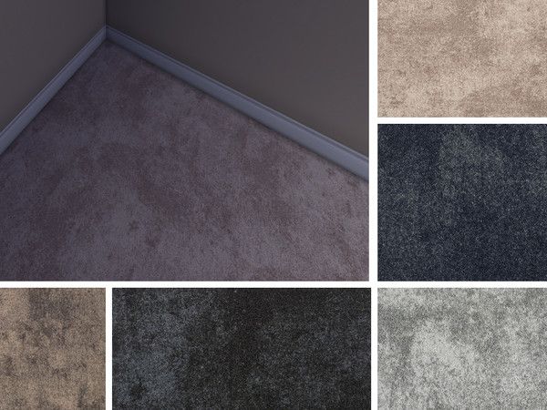 four different colors of carpet are shown in the same room, one is gray and the other is black