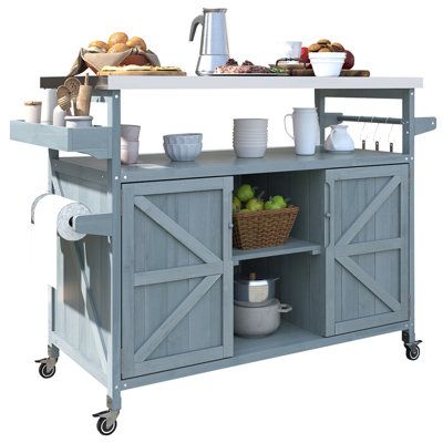 an image of a kitchen cart with food on it