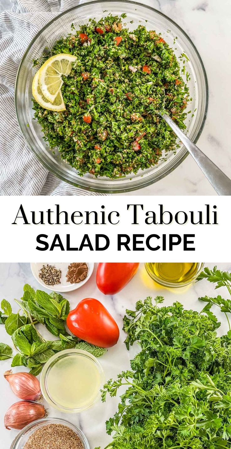 the ingredients to make authentic taboui salad in bowls