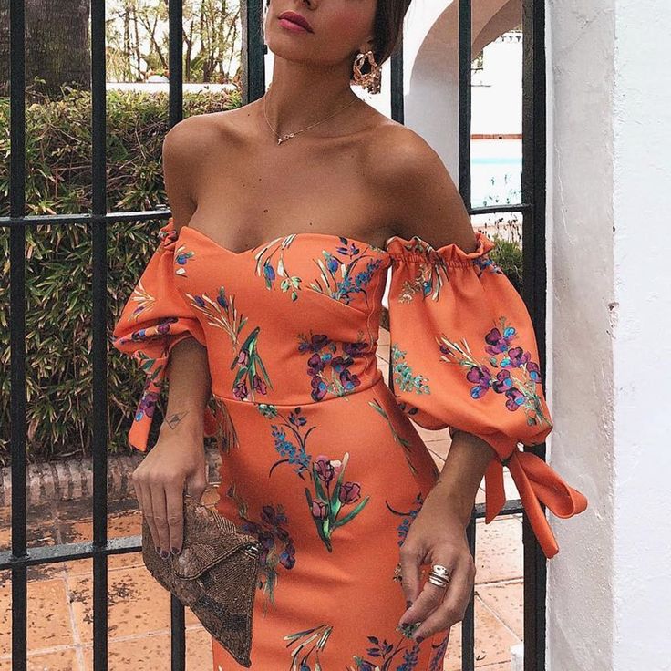 Lantern Sleeve Dress, Bodycon Dress With Sleeves, Printed Bodycon Dress, Hip Dress, Ladies Dress Design, Pencil Dress, Style Elegant, Types Of Fashion Styles, Orange Red