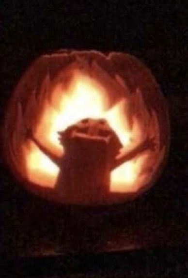 a pumpkin carved to look like a cat