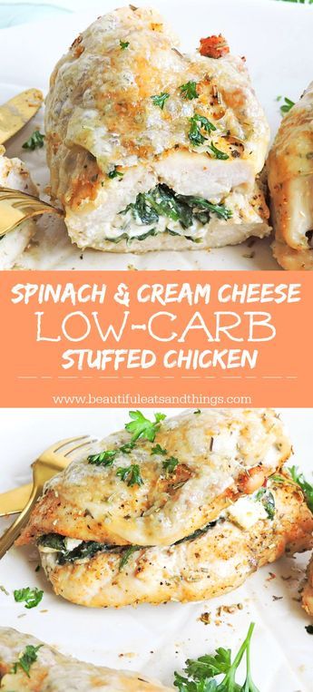 spinach and cream cheese low - carb stuffed chicken