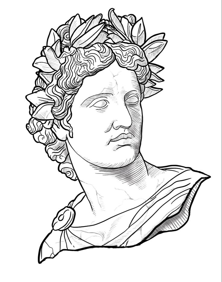 a drawing of the head and shoulders of a statue