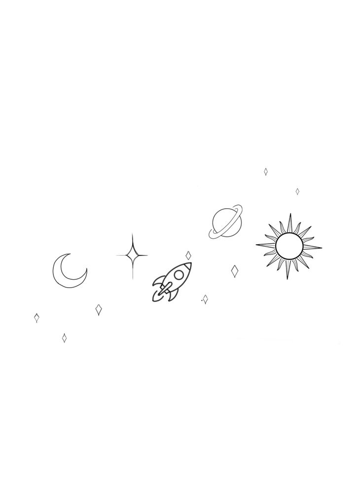 the sun, planets and stars are drawn in black ink