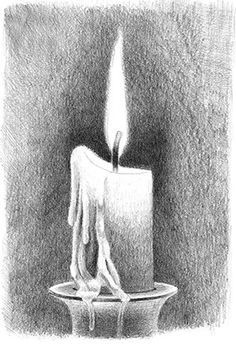 a drawing of a candle on a plate