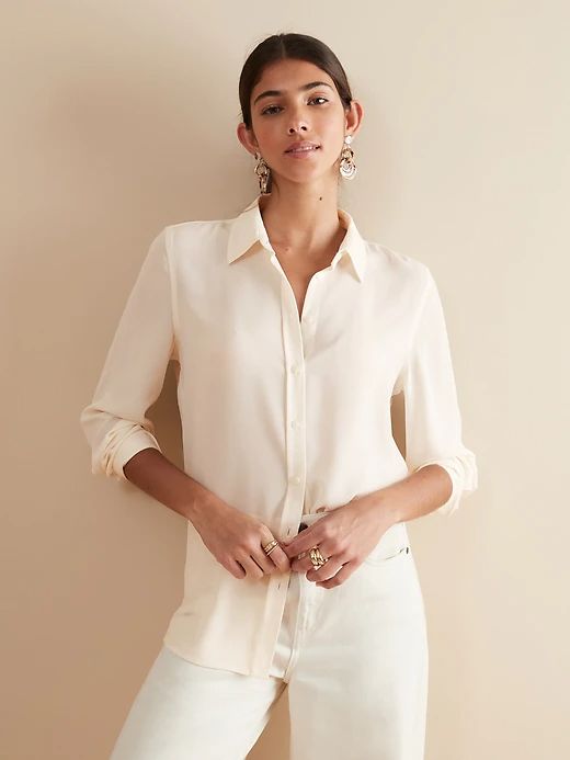 Dillon Classic-Fit Shirt | Banana Republic Fall Denim, White Button Down Shirt, White Button Down, Banana Republic Dress, Tailored Shirts, Sleeves (women), Classic Shirt, Shirt White, Black Denim