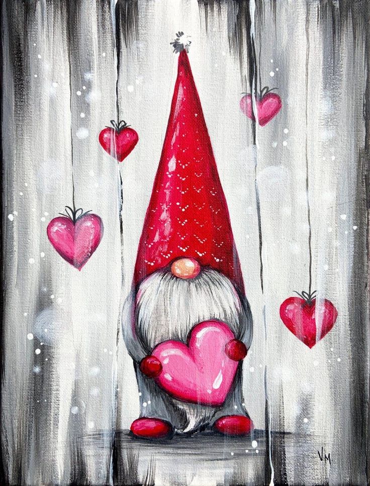 a painting of a gnome holding a heart