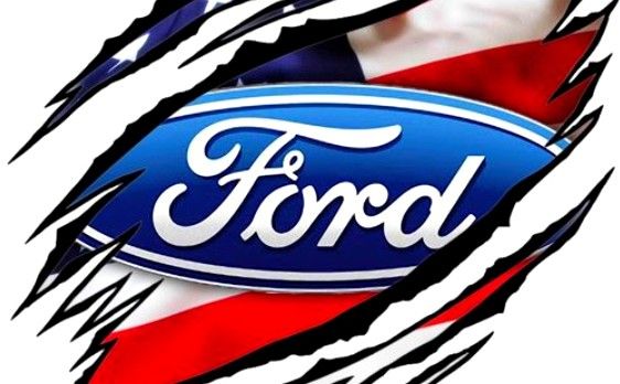 an american flag with the ford logo through it's torn up paint lines and holes