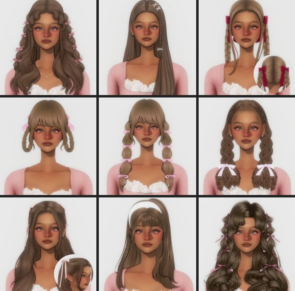 many different images of the same woman's hair and make - up for each character