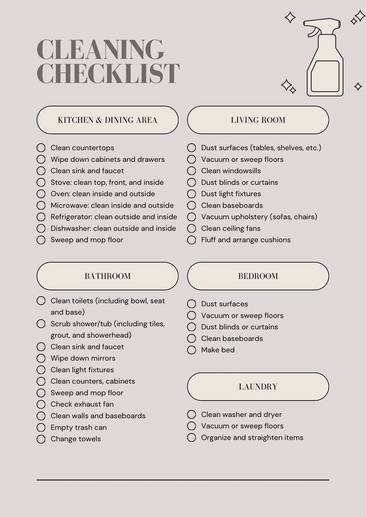 the cleaning checklist is shown in black and white