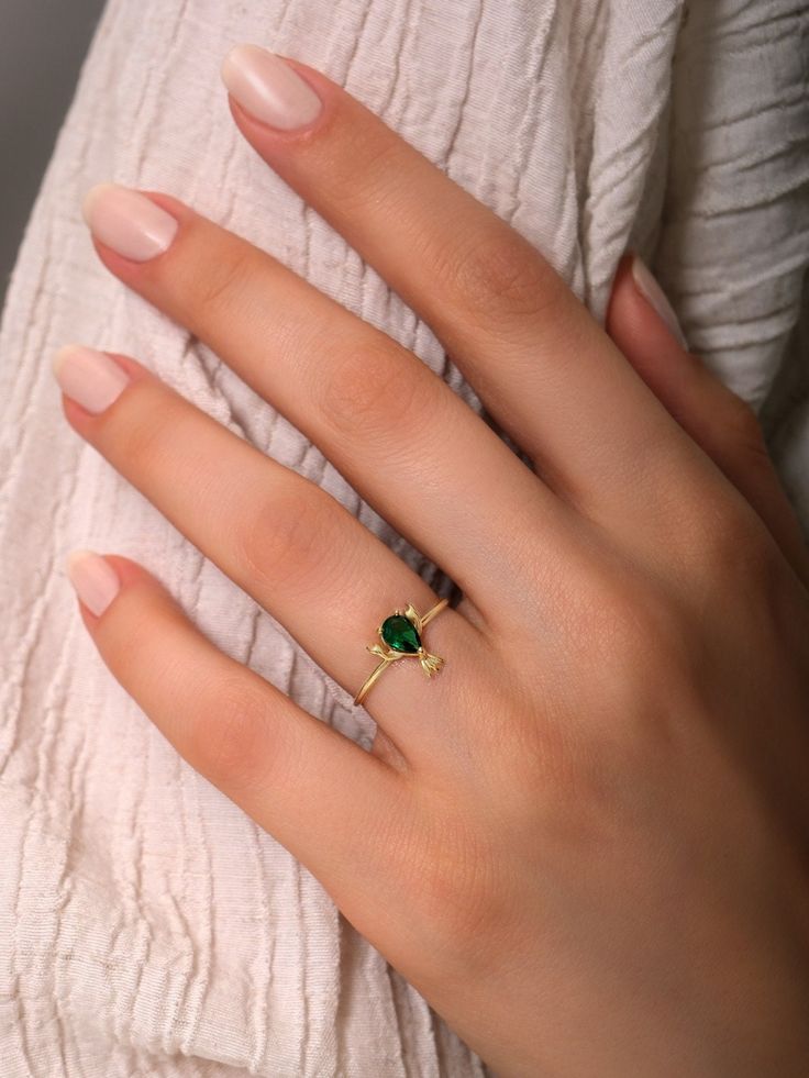 Pear Emerald Ring, Gold Lobster Ring, May Birthstone Ring, 14k Solid Gold, Crob Ring, Delicate Gift For Her, Menu Ring, Sea Products Ring 14k Gold Dainty Birthstone Ring For Proposal, Dainty 14k Gold Birthstone Ring For Proposal, Solitaire May Birthstone Ring For Proposal, Dainty 14k Gold Ring For Proposal, 14k Gold Rings For Proposal With May Birthstone, Fine Jewelry May Birthstone Ring For Proposal, May Birthstone Solitaire Ring For Proposal, Dainty Yellow Gold Birthstone Ring For Proposal, Yellow Gold Diamond Ring For Proposal In May