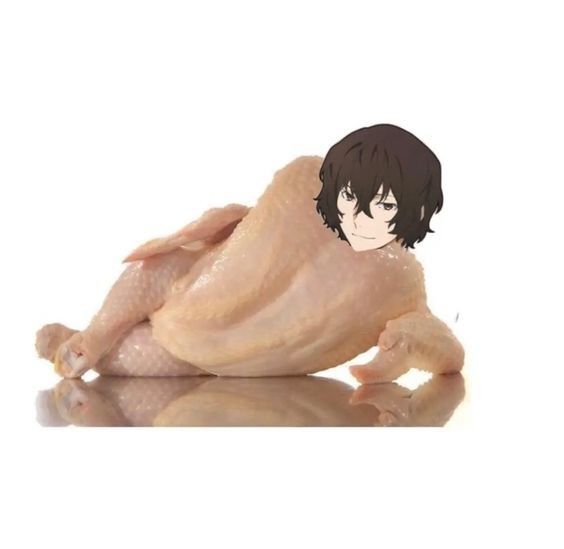 a chicken sitting on top of a white floor next to a person with black hair