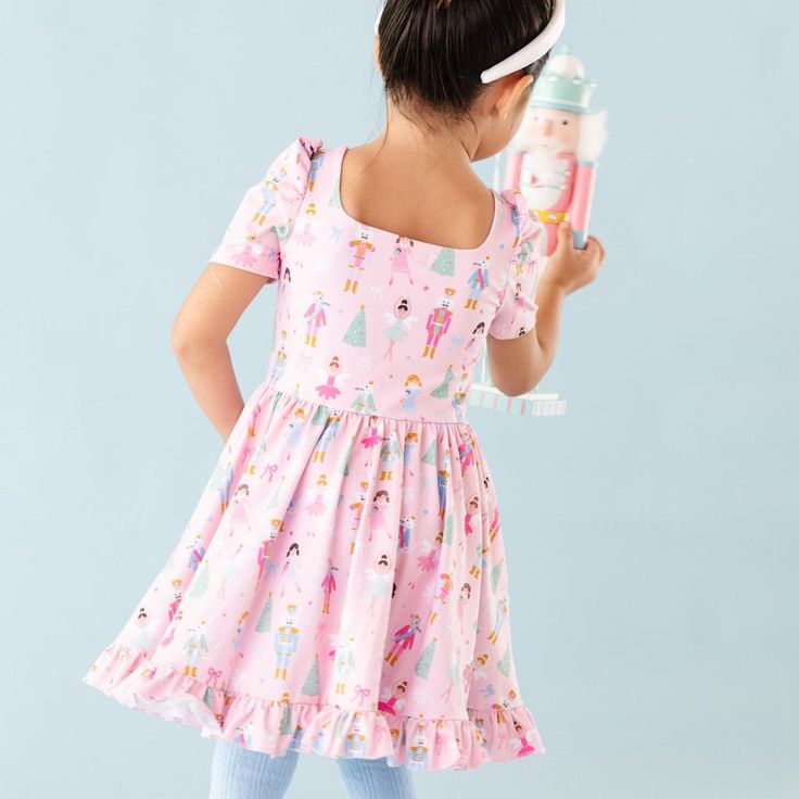 Nutcracker Mod Twirl Dress Playful Twirl Dress With Ruffle Hem For Playdate, Playful Fitted Dress With Ruffle Hem, Playful Ruffled Twirl Dress For Playwear, Playful Ruffle Twirl Dress For Playwear, Playful Fitted Twirl Dress With Ruffles, Playful Fitted Twirl Dress With Ruffle Hem, Whimsical Ruffle Twirl Dress For Playtime, Playful Twirl Dress With Ruffles And Short Sleeves, Playful Short Sleeve Twirl Dress With Ruffles