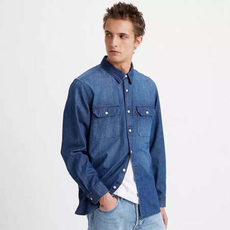 Jackson Worker Overshirt - Dark Wash | Levi's® US Classic Cotton Shacket With Snap Buttons, Classic Relaxed Fit Shacket With Button Closure, Classic Shacket With Welt Pockets For Everyday, Classic Shacket With Button Closure And Relaxed Fit, Classic Everyday Shacket With Welt Pockets, Classic Relaxed Fit Utility Jacket With Buttoned Pockets, Casual Unstructured Button-up Shacket, Classic Utility Jacket With Relaxed Fit For Everyday, Classic Shacket With Pockets For Everyday