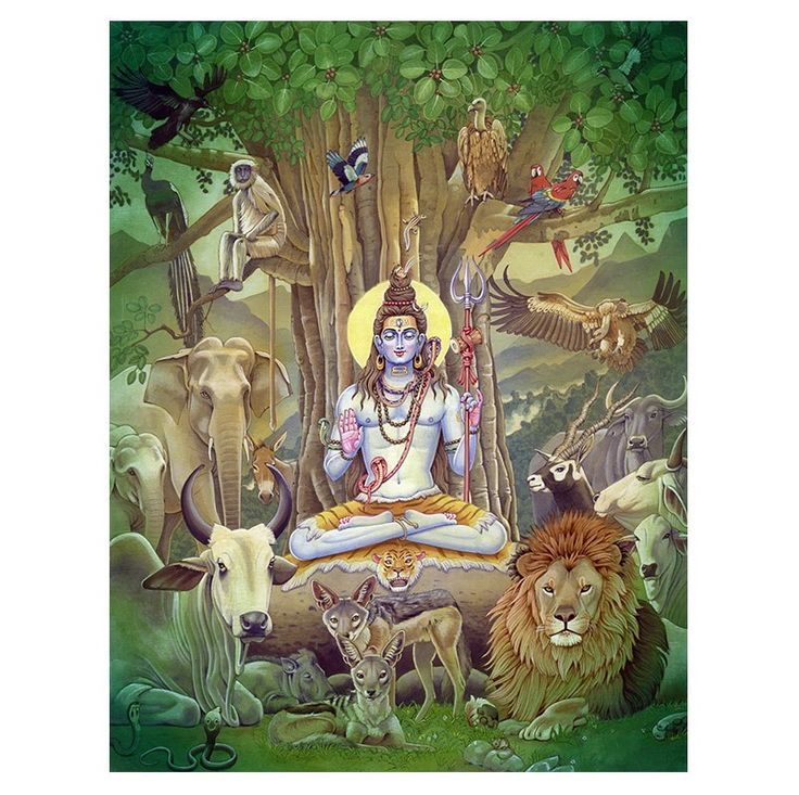 an image of the hindu god surrounded by animals