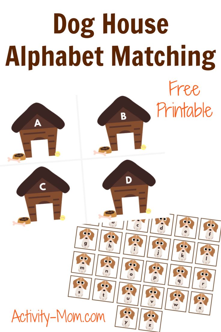 a printable dog house alphabet matching game for kids to practice letter recognition and spelling