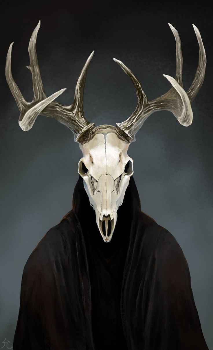 a painting of a deer skull with horns on it's head