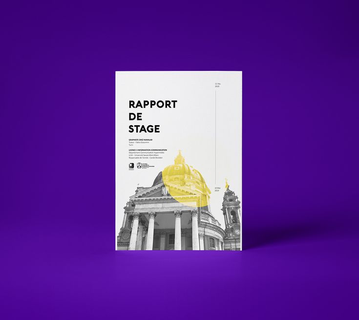 the rapport de stage brochure is displayed on a purple background with an image of a building