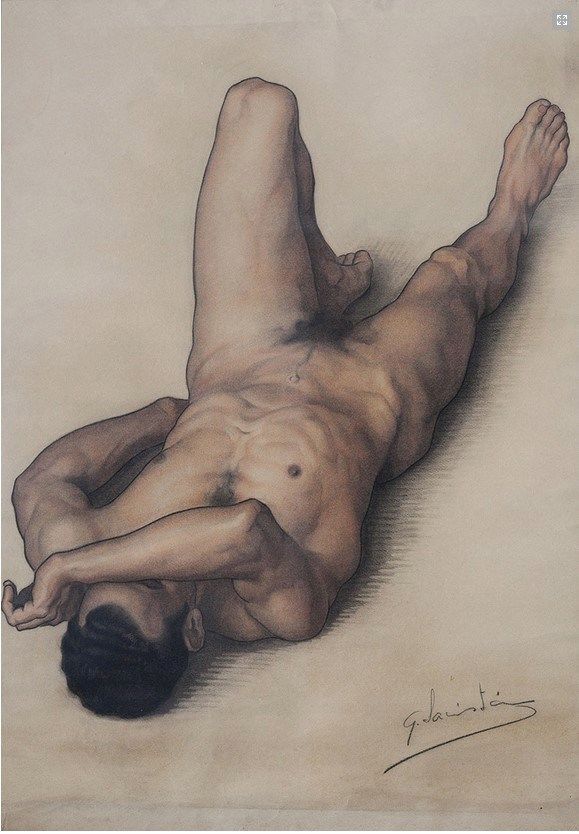 a drawing of a naked man laying on the ground