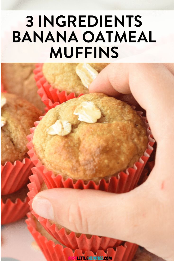 three ingredient banana oatmeal muffins with text overlay