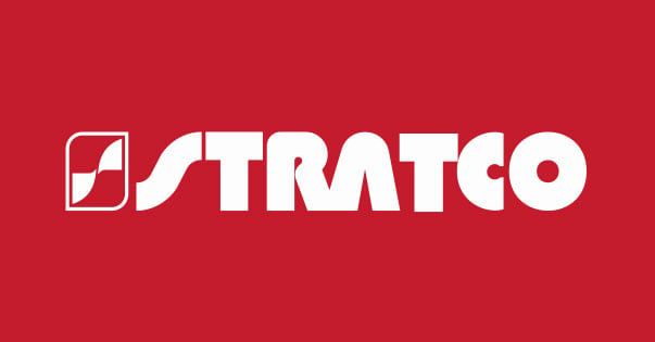 the strato logo on a red background