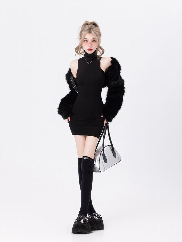 Turtleneck Sleeveless Dress – LATENITEX Turtleneck Dress Sleeveless, Fur Shrug, Minimalist Dress, Turtleneck Sleeveless, Turtleneck Dress, Minimalist Dresses, Sleeveless Turtleneck, Those Days, Fairy Grunge